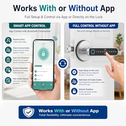 Gavdhe Fingerprint Door Lock, Smart Door Knob 5-in-1 with App Control & Standalone Mode, Keyless Entry with Fingerprint, Keypad Code, IC Card & Keys, Auto Lock, Silver — view 4