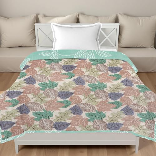 Image of IVAZA Luxury Ultrasonic Punch AC Comforter Blanket - Quilted Microfiber Floral Pattern, Lightweight Breathable All‑Season Blanket for Bedroom, Travel (Singled Bed,228x152 CM) (Emerged Green)