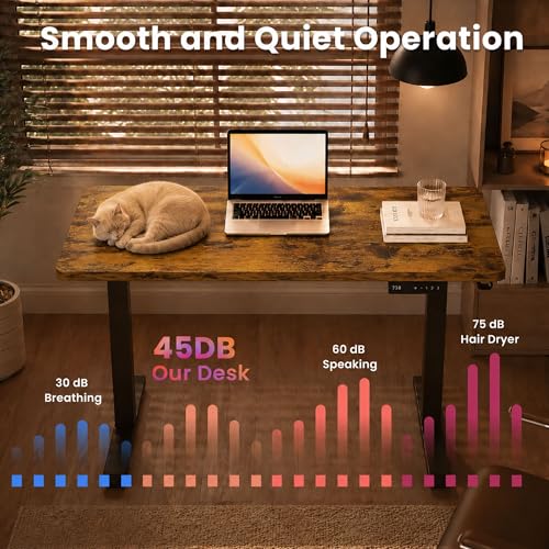 Image of 35 inch x 20 inch Electric Standing Desk, Compact Height Adjustable Desk for Small Spaces, Small Ergonomic Sit Stand Workstation for Home Office Bedroom Apartment (Rustic Brown)