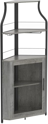 Miniatura 5 de Alkmaar Armarios de esquina para vino, gabinetes de bar con estantes de vidrio, aparadores y gabinetes de buffet con estantes, con dispositivo