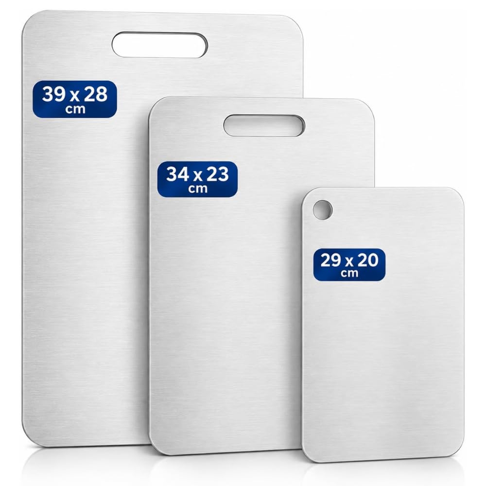 Set 3 Taglieri Acciaio Inox Alimentare 29x20, 34x23, 39x28 cm Idoneo Haccp