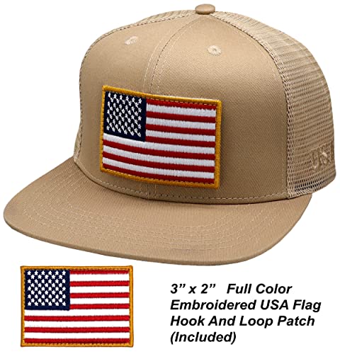 Image of Antourage American Flag Unisex Baseball Hat for Men and Women | USA Flag Mesh Snapback Flat Visor Cap + 2 Patriotic Patches