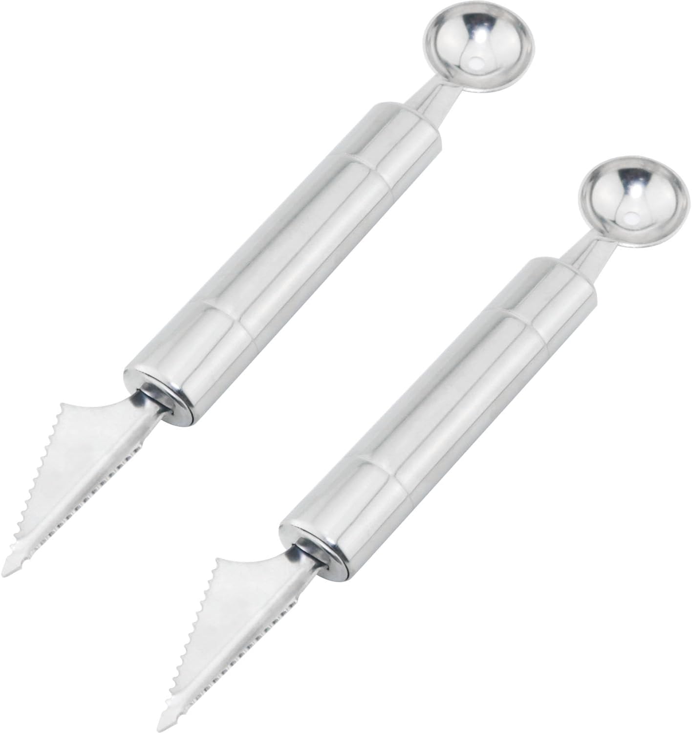 2PCS Dual Head Ball Scooper Carving Knife Silver Fruit Carving Knife Dual Purpose Stainless Steel Tool Watermelon Ball Spoon For DIY Cutting Scoop Cantaloupe Ice Cream