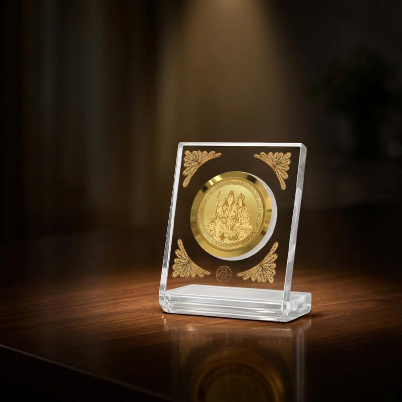 Image of DIVINITI 24K Gold Plated Lord Shiv Parivar Acrylic Frame for Car Dashboard, Home Temple & Office Table | Premium Spiritual Gift, Blessings for Protection & Positivity, 8x7 cm Decorative Showpiece