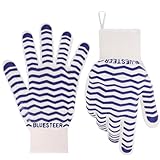 BLUESTEER Oven Gloves 932°F Heat Resistant Gloves Oven Mitts with Fingers Grill Gloves Heat Proof BBQ Gloves Silicone Grip Fireproof Gloves for Kitchen Cooking Grilling Baking