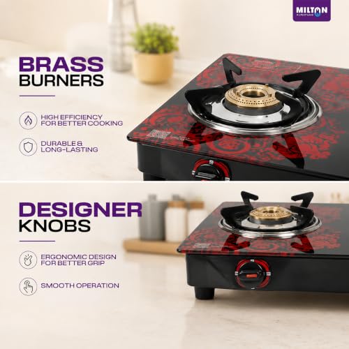 Image of MILTON Premium Red Manual Ignition Glass Top Gas Stove,1-Year Manufacturer's Warranty (ISI Certified) (3 Burner)