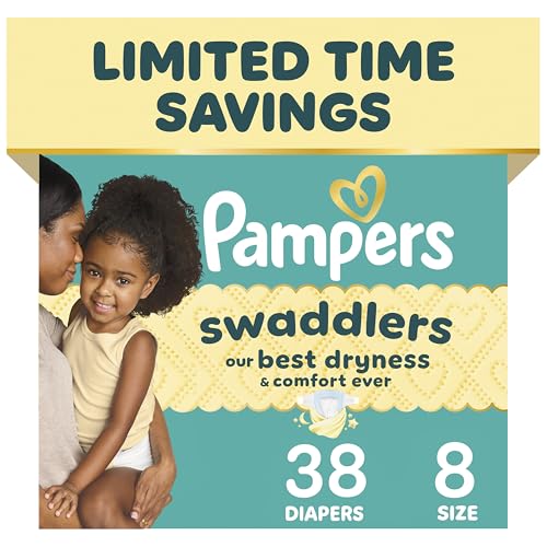 Image of Pampers Swaddlers Diapers, Size 8 (30+ lbs), 38 Count, Hypoallergenic, Absorbent, Keeps Baby Dry and Comfortable, Skin Safe Disposable Baby Diaper