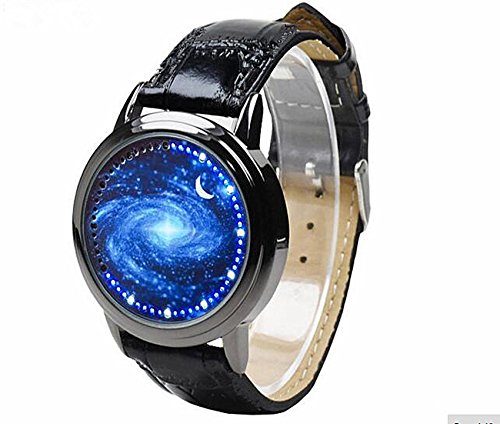 Minilujia 30M Waterproof Binary Fashion Led Touch Screen Watch Starry Sky Watch Universe Milky Way Unique Cool Men Watches With Soft Leather Strap (Milky Way Blue) #TOP2