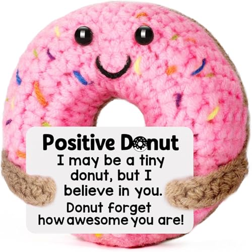 ALUNME Christmas Stocking Stuffers for Women - Funny Emotional Motivational Support Inspirational Crochet Donut for Men Friend Coworker Family Thanksgiving Birthday Xmas Presents(positive donut)