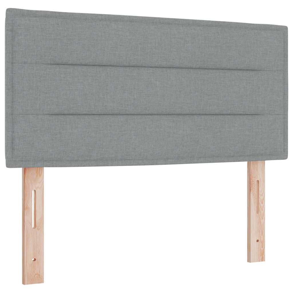Łóżko kontynentalne z materacem, jasnoszary, 90 x 190 cm, z tkaniny, sprężyny kieszeniowe, materac piankowy, regulowany zagłówek, ergonomiczny stelaż z listwami, system regulacji ręcznej