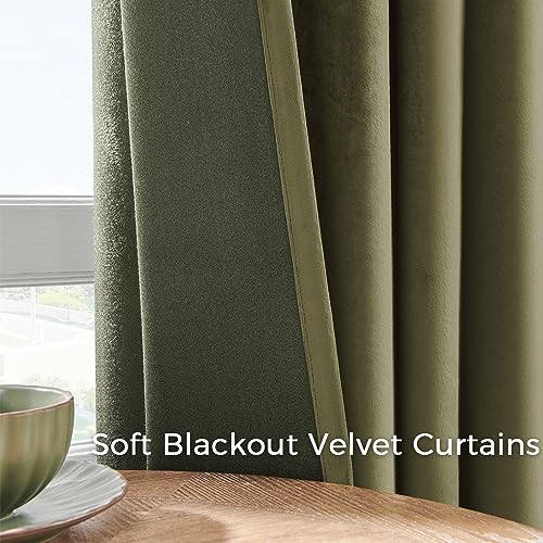 Topfinel CL145RB 80 Inch Curtains For Living Room Dark Green Velvet Curtains For Dedroom,Soundproof Noise Cancelling Room Darkening Back Tab Window Treatments Curtains,52X80,2 Panels Burg,Olive Green thumb #1
