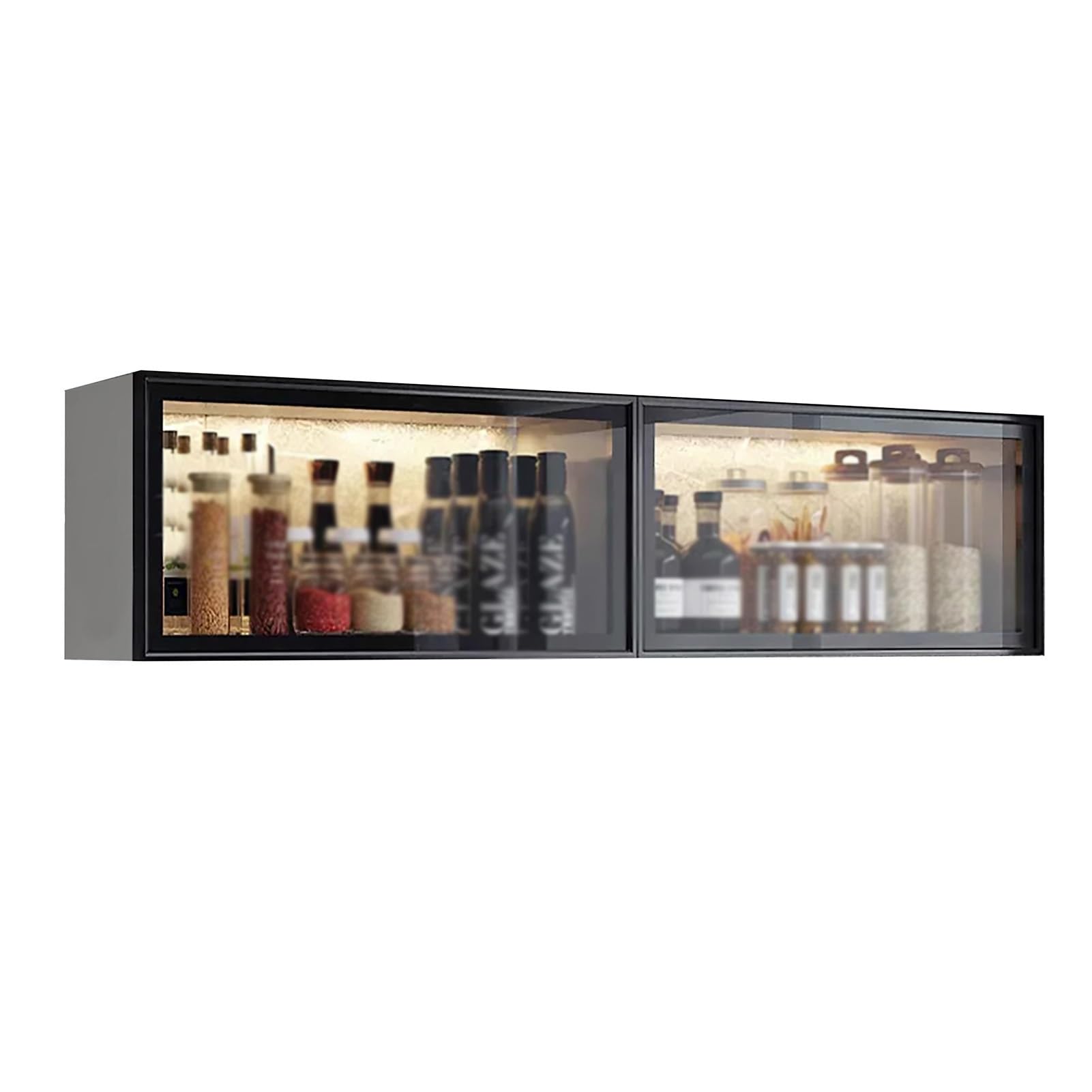 BHGFYXBS Wall Mounted S Display Cabinet For Kitchen & Dining Room Gray White Pantry Sto With Doors Drill Free Installat 50X32X19Cm Slish & Space Saving,Black-A-100X32X19Cm,Black-a-100x32x19cm