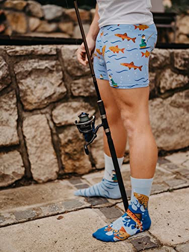 Dedoles Boxershorts Herren & Jungen Unterwäsche Trunks Baumwolle lustige Designs Dinosaurier Hamster Spiele Maulwurf Geschenk, Farbe Blau, Motiv Fischerei Unterhose, Gr. L