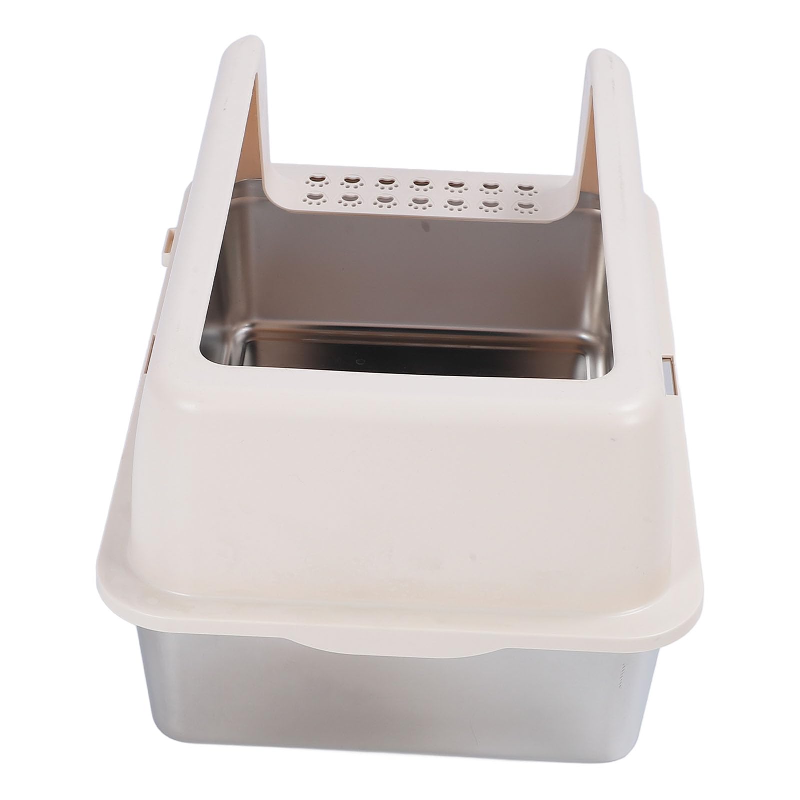 Extra Large Cat Litter Box with Scoop, High Sided Stainless Steel Litter Box for Big Cats, Anti Splashing Semi Closed Design with Splash Guard Cover, Durable and Easy to Clean (Khaki) - image 8