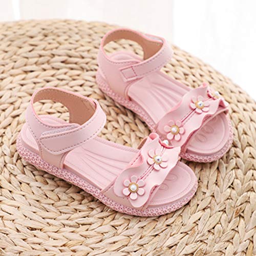 Girls Sandals Shoes Pearl Soles Soft Princess Girls Casual Lace Non-Slip Baby Sandals Baby Shoes (Pink, 12 Little Kid)3