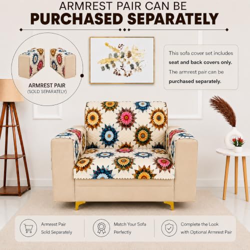 Image of Homerz Premium Printed Quilted Velvet Sofa Slip Cover Protector, Sofa Mat, Exact Size, Antislip Cover (Morocco, 1 Seater, Full)