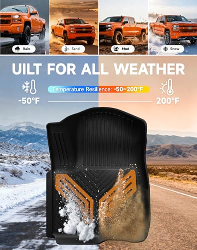 Image of Color TPE Floor Mats 2019-2026 for Chevrolet Silverado /GMC Sierra 1500 & 2500HD /3500HD 2020-2026 | Crew Cab | Without Rear Underseat Storage | All-Weather Floor Liners Full Set, Desert Amber