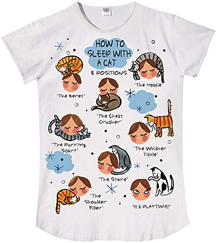 Relevant Nightshirt Says How to Sleep with a Cat,ONESIZE, White, Medium