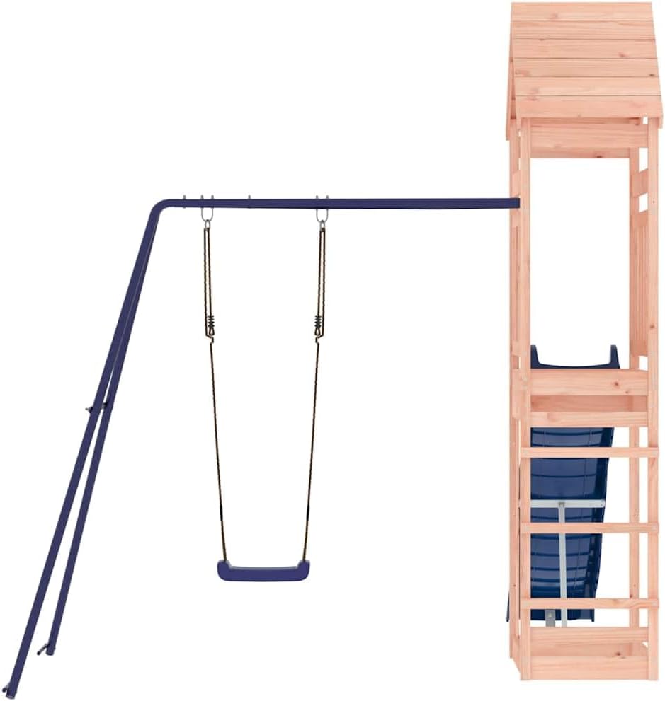 Solid Douglas Fir Wood Outdoor Playset with Large Seats, Wavy Slide and Swing for Backyard Fun, Durable Construction for Active Play, Includes 2 Seats and 1 Slide, Sturdy