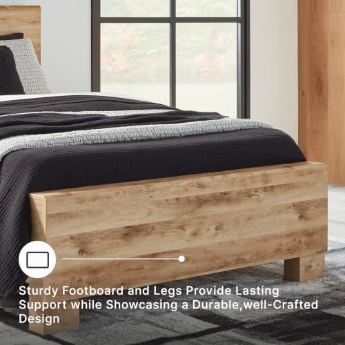 Image of Signature Design by Ashley Hyanna Full Panel Bed, Light Wood Finish | Light wood full size bed frame, Engineered wood and decorative laminate, Rustic golden oak finish, Box spring required