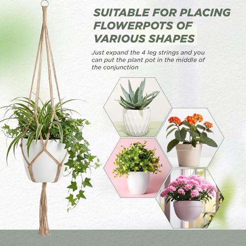 Image of EBOOT 2 Pack 33 48 Inch Large Macrame Plant Hanger Rope to Hang Flower Pot Plant Holder for Indoor Outdoor Decorations, 4 Legs (Linen Color)