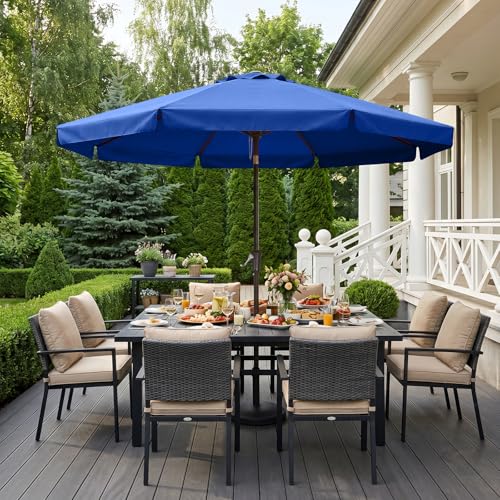 Image of ABCCANOPY 9ft Scalloped Patio Umbrella, Outdoor Table Umbrella with Tilt and Crank, Fiberglass Ribs Deck Umbrella for Patio, Pool, Garden, Picnic (Blue)