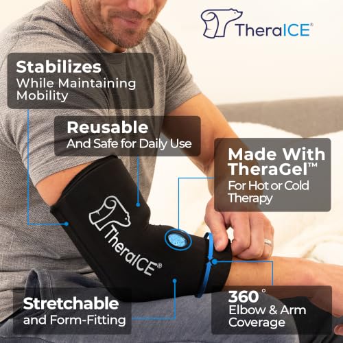 Image of TheraICE Elbow Ice Pack Wrap Compression Sleeve for Injuries Reusable Gel Arm Cold Packs | Tennis Elbow Golfers & Cubital Tunnel, Tendinitis Pain Relief | Plus Shin Splints, Calf Strain | Women & Men