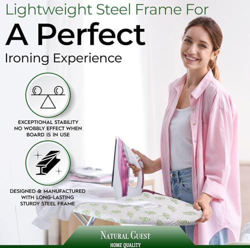 لوح كي كامل الحجم 133 × 33 سم، صينية حديد مطورة سميكة ثابتة مع 7 مستويات ارتفاع قابلة للتعديل حتى 90 سم ووسادة من 3 طبقات، حامل طاولة حديد قابل للطي وموفر للمساحة