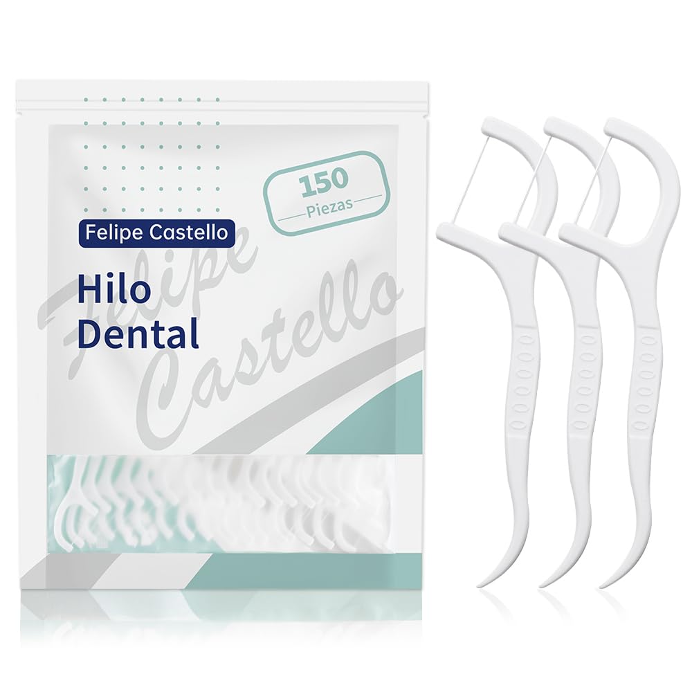 150 unidades de palillos con hilo dental by Felipe Castello, horquilla interdental con estuche higiénico y portátil, cuidado dental para toda la familia.