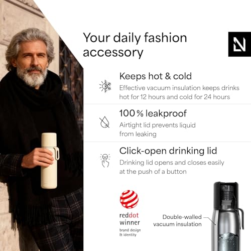Image of LARS NYSOM Stainless Steel Thermo Water Bottle - Double Wall Insulated Water Bottle with Cup & Carry Strap, Leakproof Metal Bottle for Travel, Office & Outdoor (Stainless Steel, 34oz)