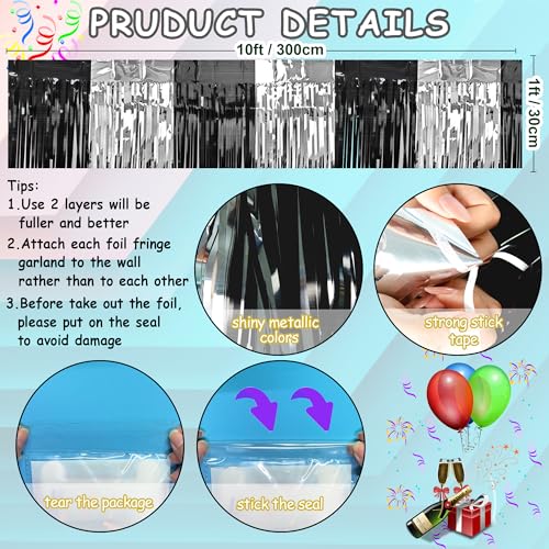 Image of 4 Packs Total 39 Ft Parade Floats for Trailer Car, Black Gold Silver Foil Fringe Garland Tinsel Streamers Banner Table Skirts for Graduation Homecoming New Year's Eve Birthday Party Decor