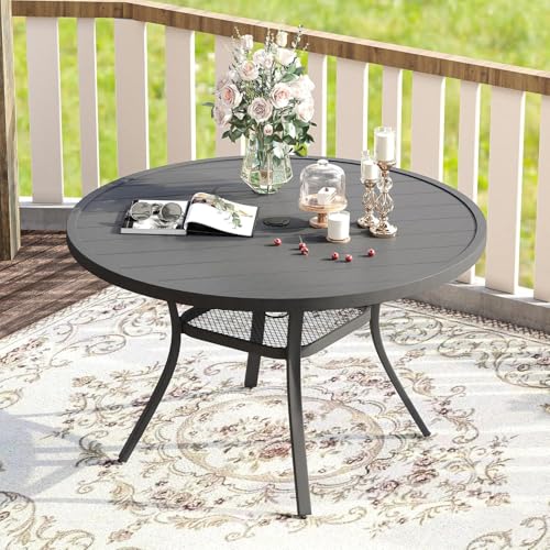 Image of VICLLAX 47.2 inch Outdoor Round Patio Table for Lawn Garden, All Weather Metal Round Outdoor Dining Table with Adjustable Umbrella Hole, 6 Person Patio Table, Grey