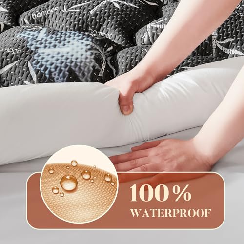100% Waterproof Full Size Mattress Topper, Thick Pillow Top Mattress Pad,Up to 23 Inch Deep Pocket,Soft Breathable Mattress Pad for Back Pain, Protector Cover(Black)