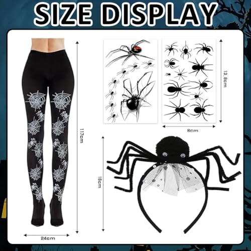 EZOULUOBA Karneval Spinnenkostüm Damen Set: 3D Karneval Spinne Haarreif, Spinnenweben Strumpfhose & Tattoos | Das perfekte Kostüm Spinne Damen Accessoire Set für Karneval, Mottoparty & Fasching