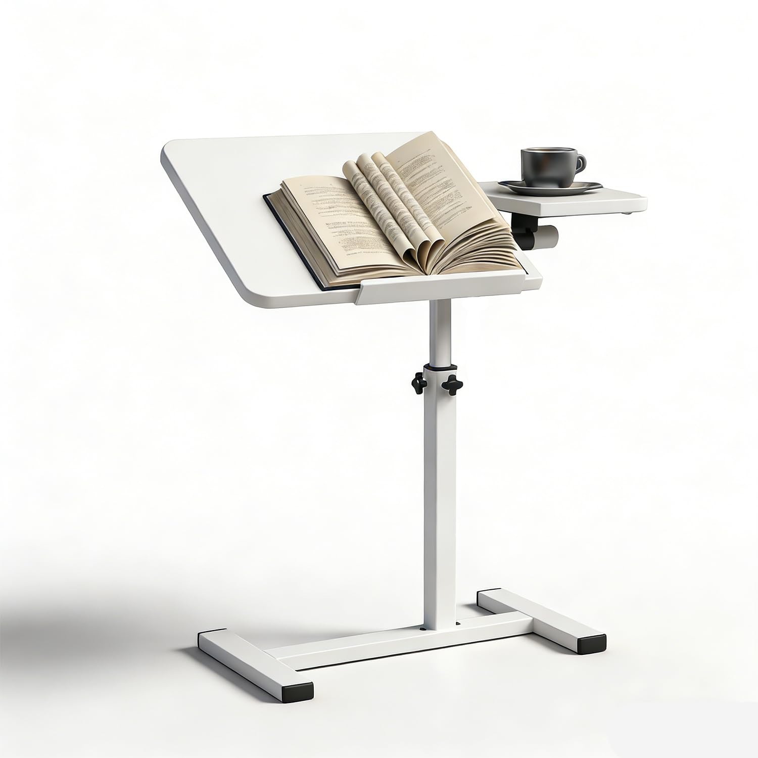 Tavolino Servitore Letto,Tavolo Per Letto Regolabile Con Ruote Nascoste, 60x40 Cm, Adatto Per Scrivania, Divano o Letto, Supporto Per Laptop Con Altezza e Angolo Regolabili, Bianco