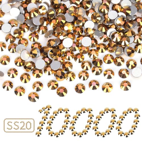 Image of 10000PCS Gold Rhinestones Bulk, Flat Back Crystal Glass Stone Round Gems,SS20, 4.6-4.8mm