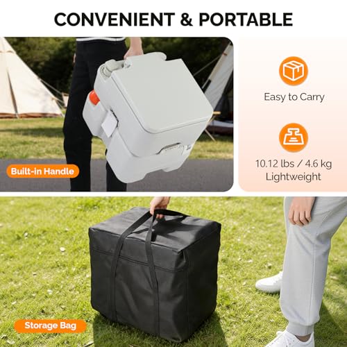 Image of VINGLI Portable 5.8 Gallon Camping Toilet w /Carrying Bag,Large Capacity Tank for Camping,Boat /Truck (White, 5.3 Gallon)