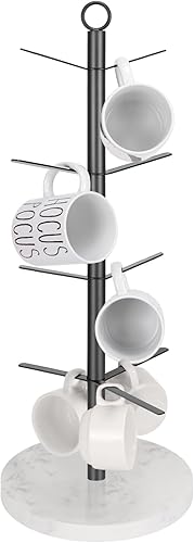 HarJue Soporte para tazas, soporte para tazas de café, base gruesa para cocina, hogar, bar, gabinete, 9 ganchos (4 niveles, negro mate)