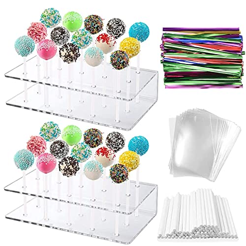 Soporte Piruletas, 602 PCS Soporte Tartas Juego Soporte para Piruletas 2 Soportes Transparentes Piruletas 200 Barras Caramelo 200 Bolsas Caramelos 200 Cables Corbata Soporte Tartas Boda Cumpleaños Cover