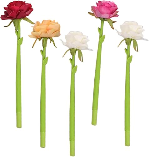 5 bolígrafos de flores en forma de rosa, bolígrafo de tinta de gel, bolígrafos de ramo de rosas surtidos para suministros de decoración de oficina