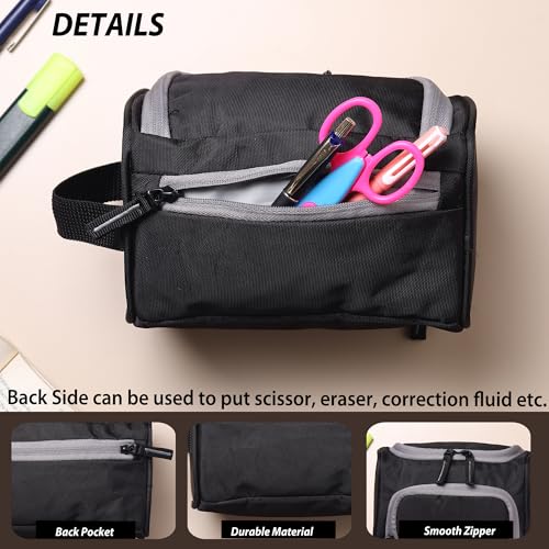 Image of Wooum Pen Case Big Capacity Pencil Case High Large Storage Pouch Marker Pen Case Travel Simple Stationery Bag School College Office Organizer for Teens Girls Adults Student - Black