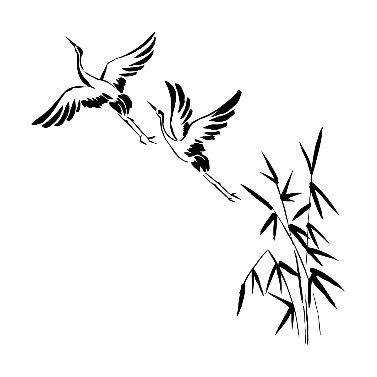 Wall Decals Paster Paper Cranes Bamboo Asian Birds Japanese 54x55.4cm Can Modify and add Information Large Black