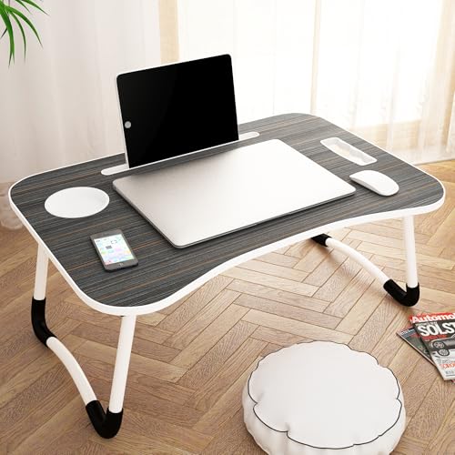 Image of Laptop Table with Dock Stand Wood Smart Standard Multi-Purpose Solid /Study Table /Bed Table /Foldable and Portable /Ergonomic & Rounded Edges /Non-Slip Legs /Engineered (Black)