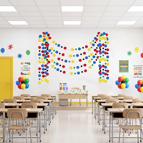 Image of Outus 5 Pieces Colorful Circle Garland Banner Hanging Paper Dot Decorations for Classroom, Birthday Party, Baby Shower, Wedding Backdrop & Photo Booth Graduation Decor(Classic Color)