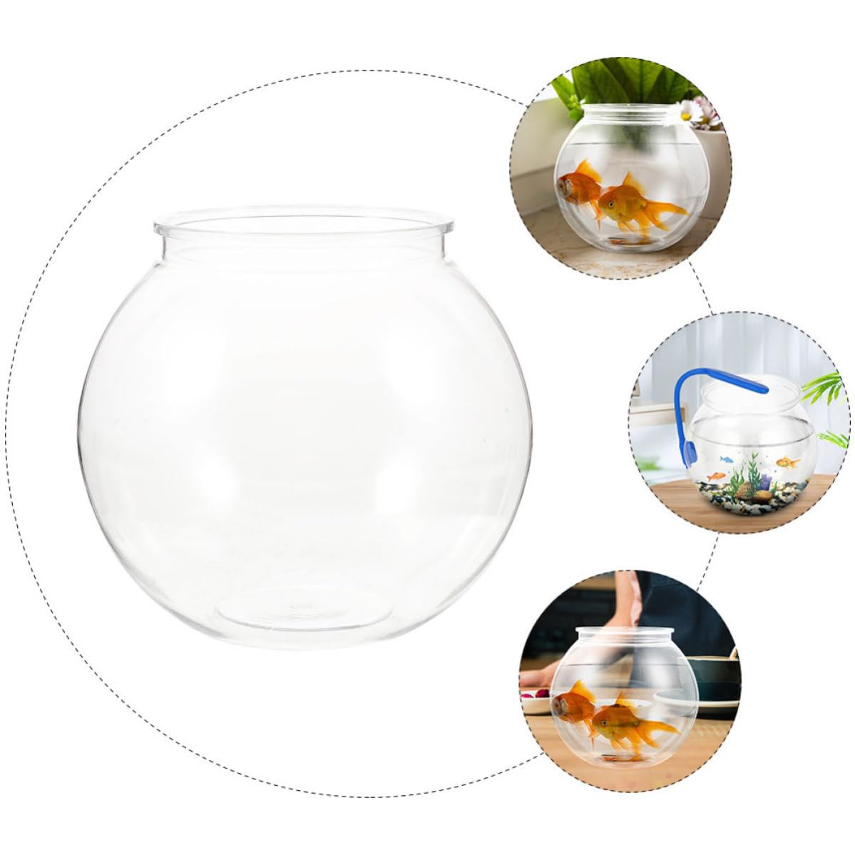 YARNOW Pecera Redonda de Plástico Transparente para Peces y Camarones, Diseño Compacto y Moderno, Fácil de Limpiar, Adecuado para Oficina y Centro Comercial