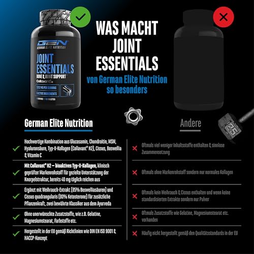 Joint Essentials – Hochdosiertes Gelenk-Supplement mit Collavant® N2 Typ-II-Kollagen – Glucosamin + Chondroitin + MSM + Hyaluronsäure + Vitamin C + Cissus + Weihrauch – 180 Tabletten