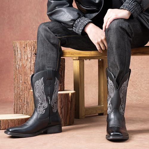 Image of Jousen Cowboy Boots for Men Embroidery Men's Western Boots Retro Square Toe Mens Boot Botas Vaqueras Para Hombre