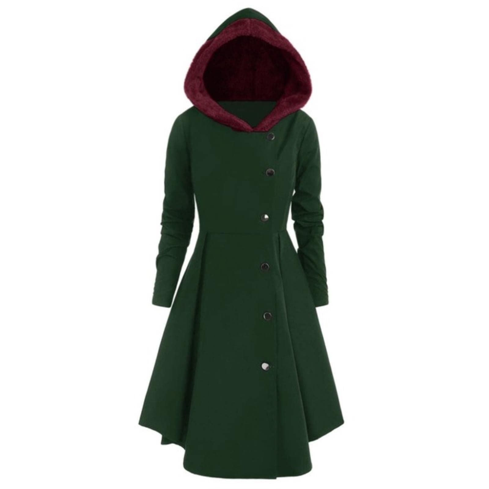 SARGE Gabardina gótica para Mujer, de Talla Grande, Forro Polar asimétrico, Botonadura Sencilla, Botones Largos, con Capucha, XL ~ 4XL e