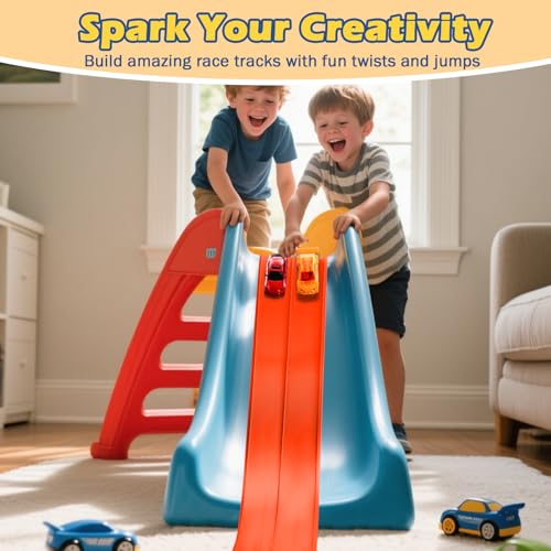 Image of Flexible Race Track for Kids, Flexible Car Track 15Ft Race Track Compatible with Diecast 1 /64th Cars, Roll Up Car Ramp Toy with Strong Suction Cups
