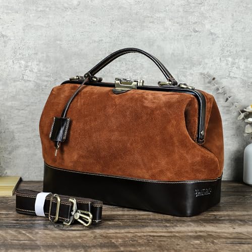 Image of CONTACTS Doctor Bag Purse for Women Luxury Leather Handbag with Lock Shoulder Bag Vintage Top Handle Bag